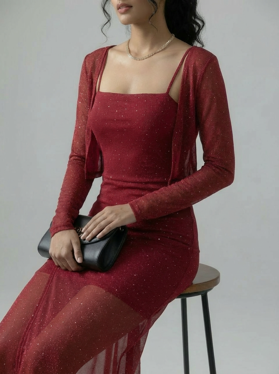 Imported Shimmery Bodycon with Shrug