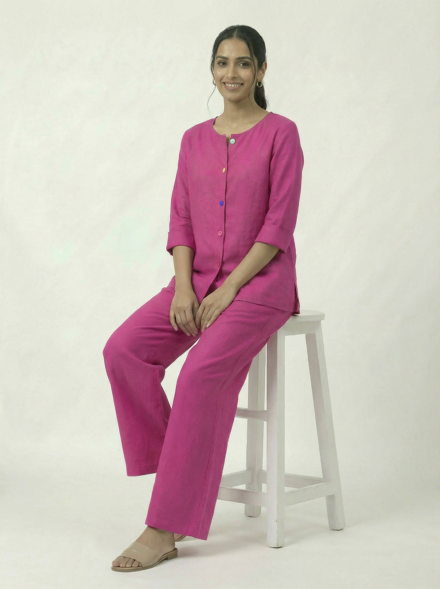 Multi Colour Button Mul Mul Cotton Coord Set