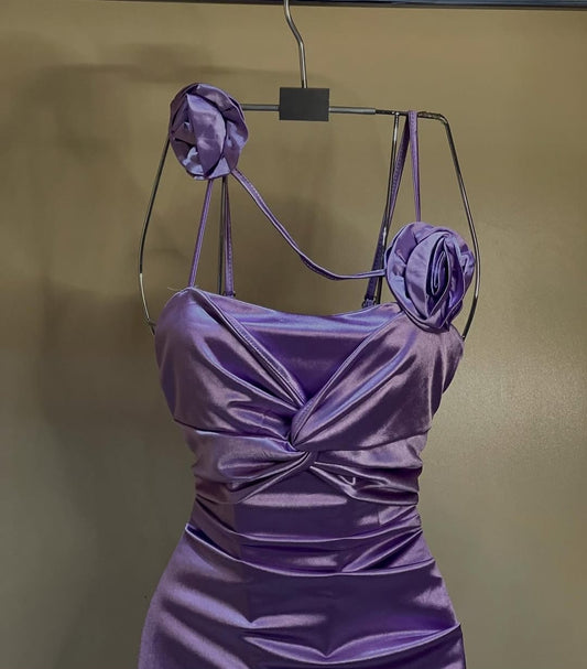 Kaira Satin Bodycon With 2 Satin Flowers