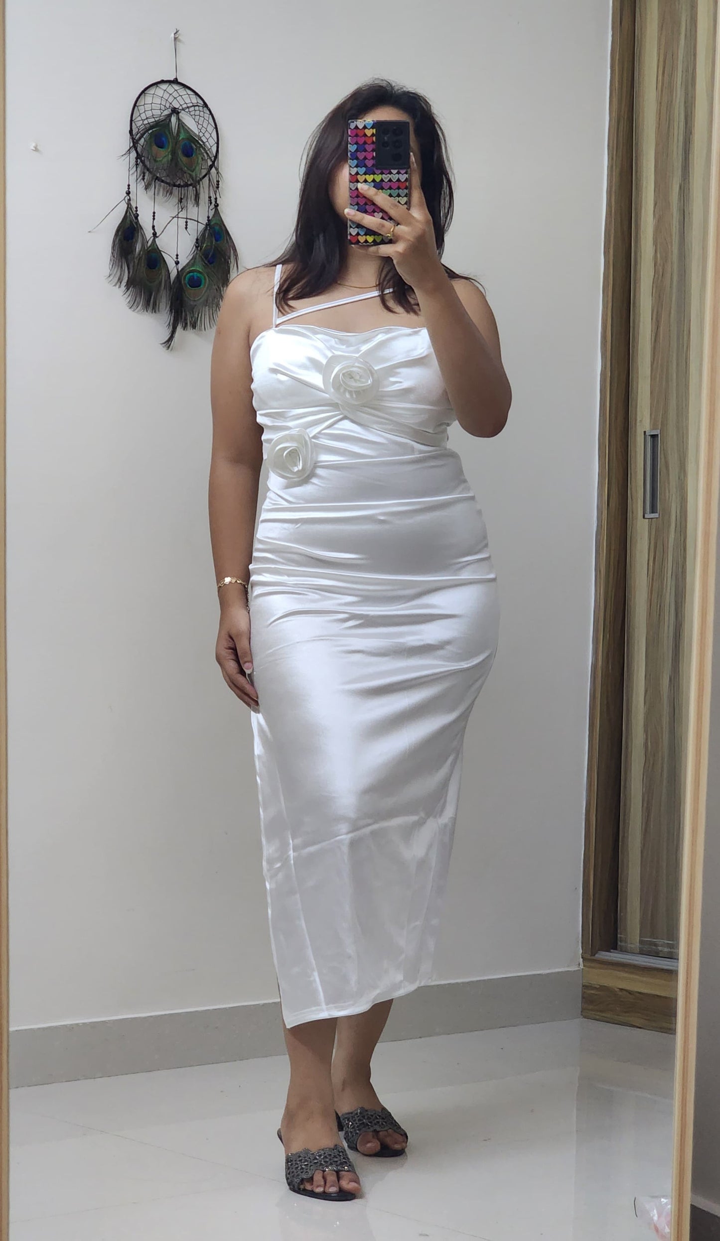 Kaira Satin Bodycon With 2 Satin Flowers