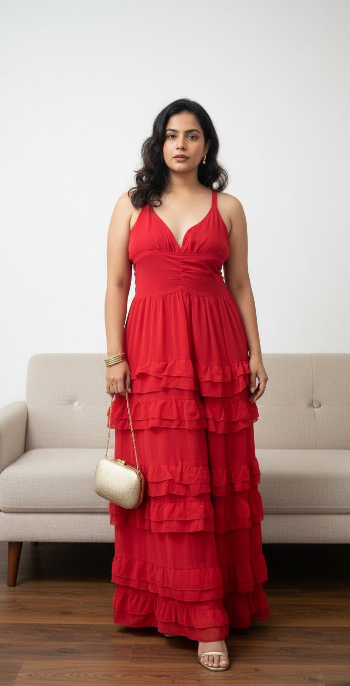 Bottom Ruffle Rich Long Dress