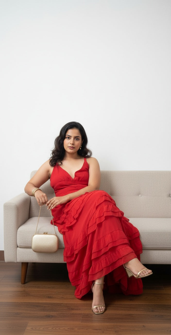 Bottom Ruffle Rich Long Dress