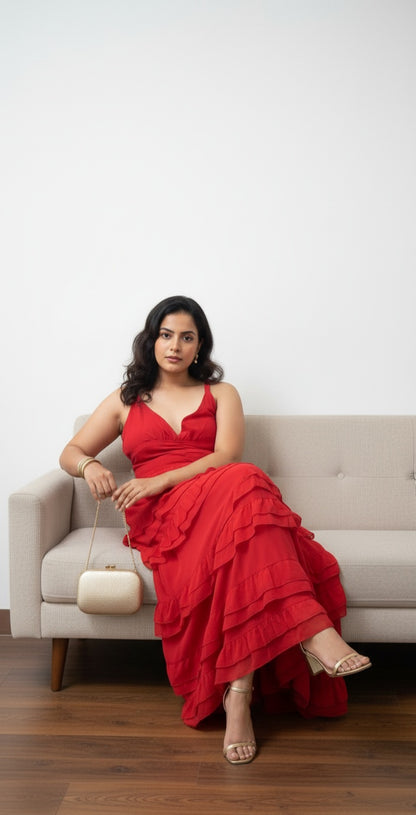 Bottom Ruffle Rich Long Dress