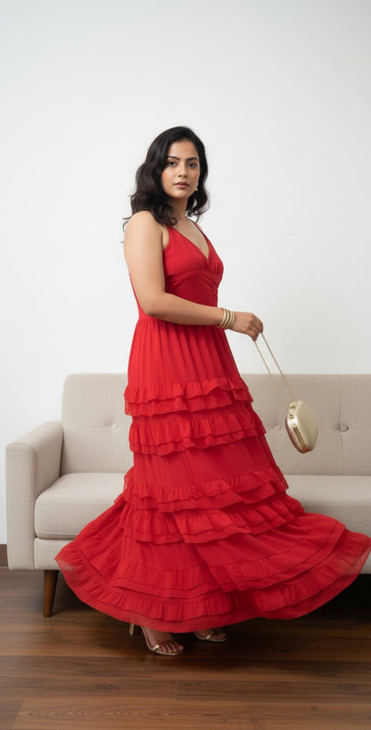 Bottom Ruffle Rich Long Dress