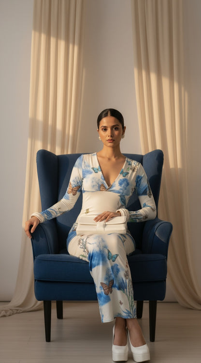 Nature Print V Neck Bodycon