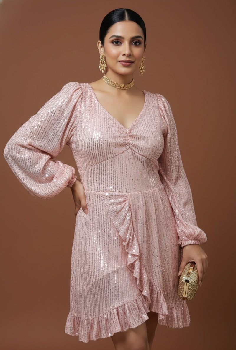 Ruffle Sequined Short Dress