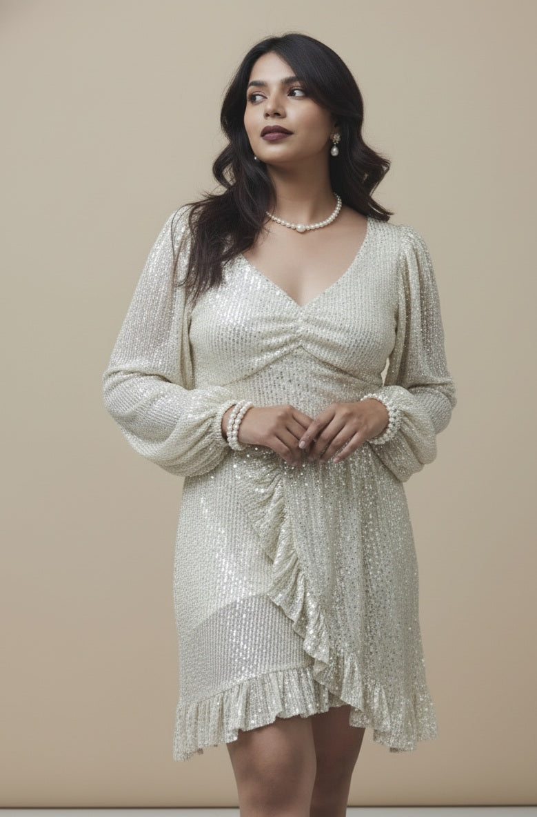 Ruffle Sequined Short Dress