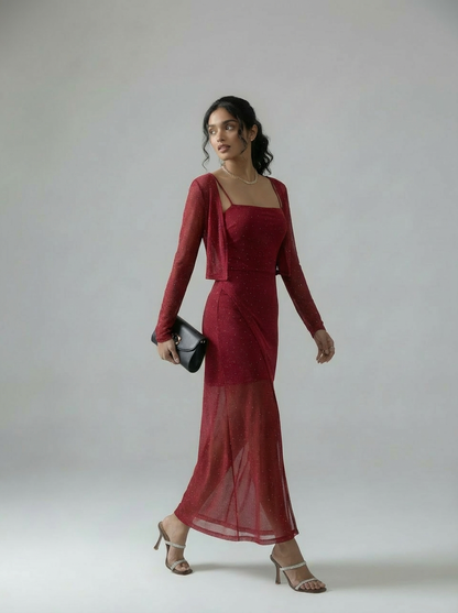 Imported Shimmery Bodycon with Shrug