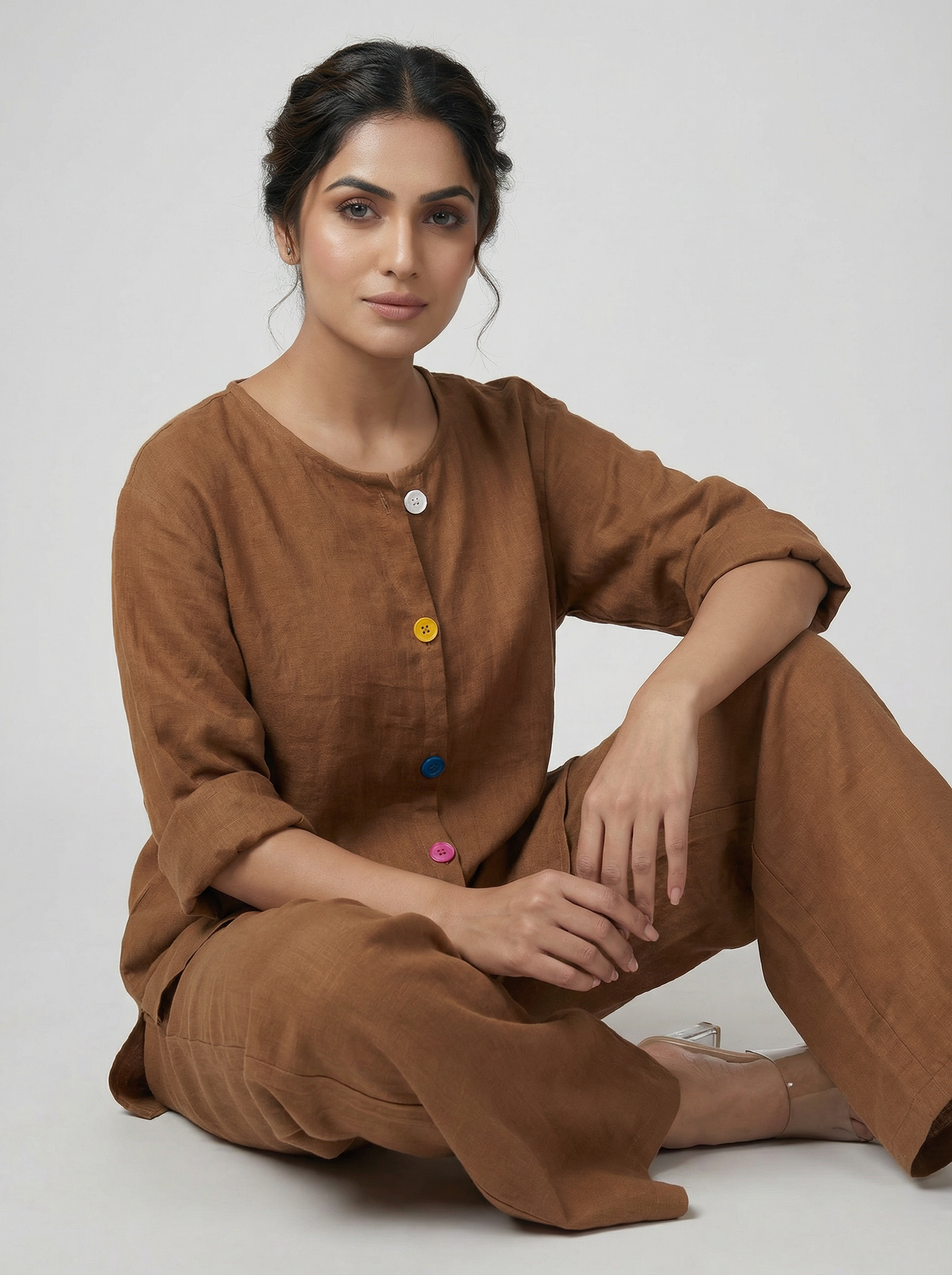 Multi Colour Button Mul Mul Cotton Coord Set