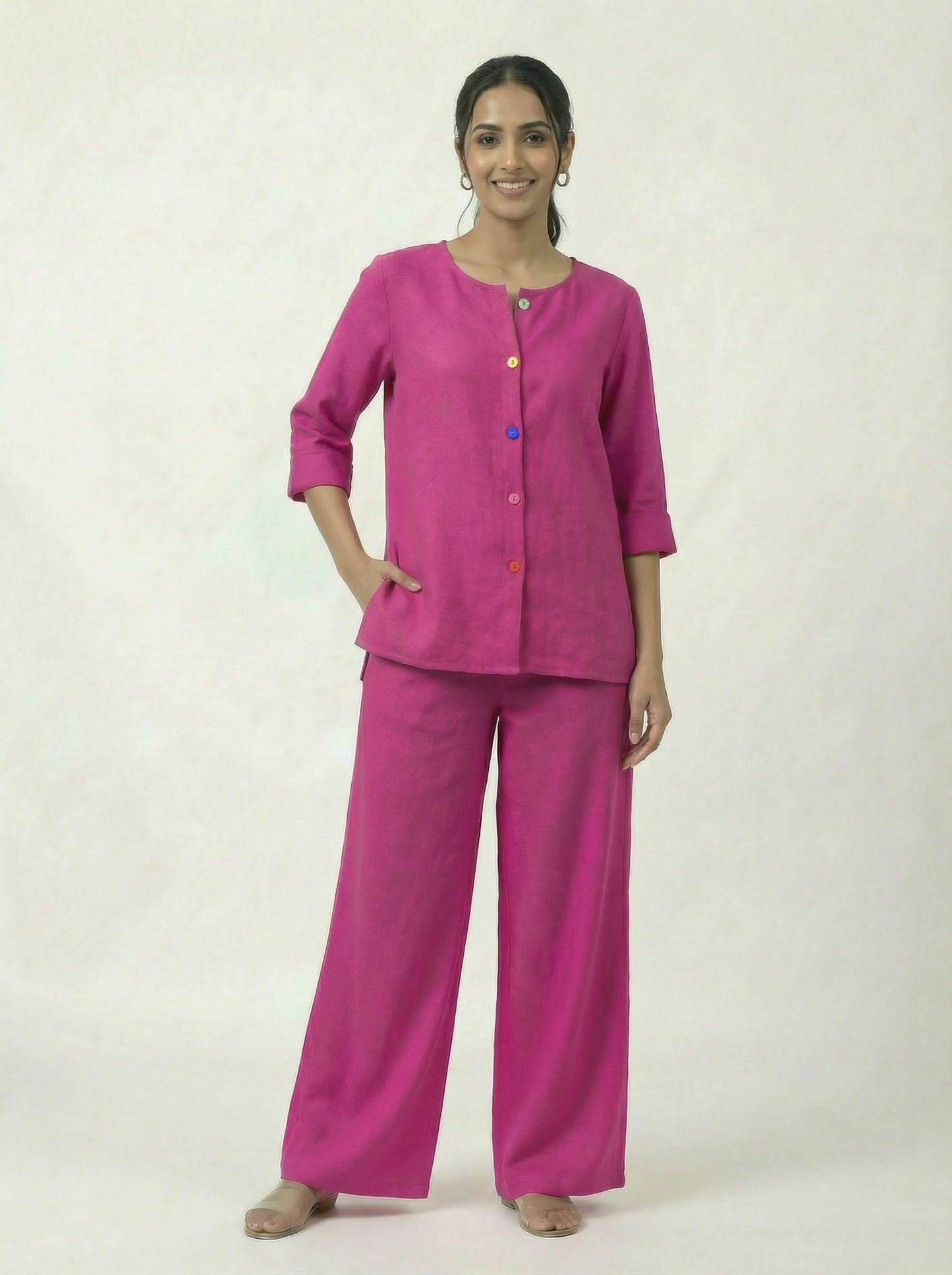 Multi Colour Button Mul Mul Cotton Coord Set