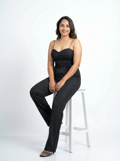 Shimmer Stripes Black Coord Set