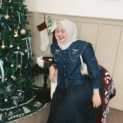 Denim Comfy Coord Set with Unique Collar