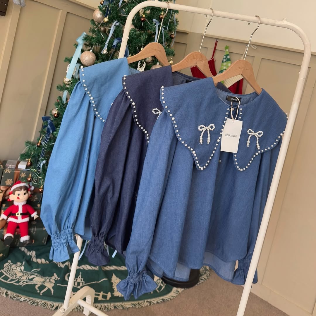 Denim Comfy Coord Set with Unique Collar