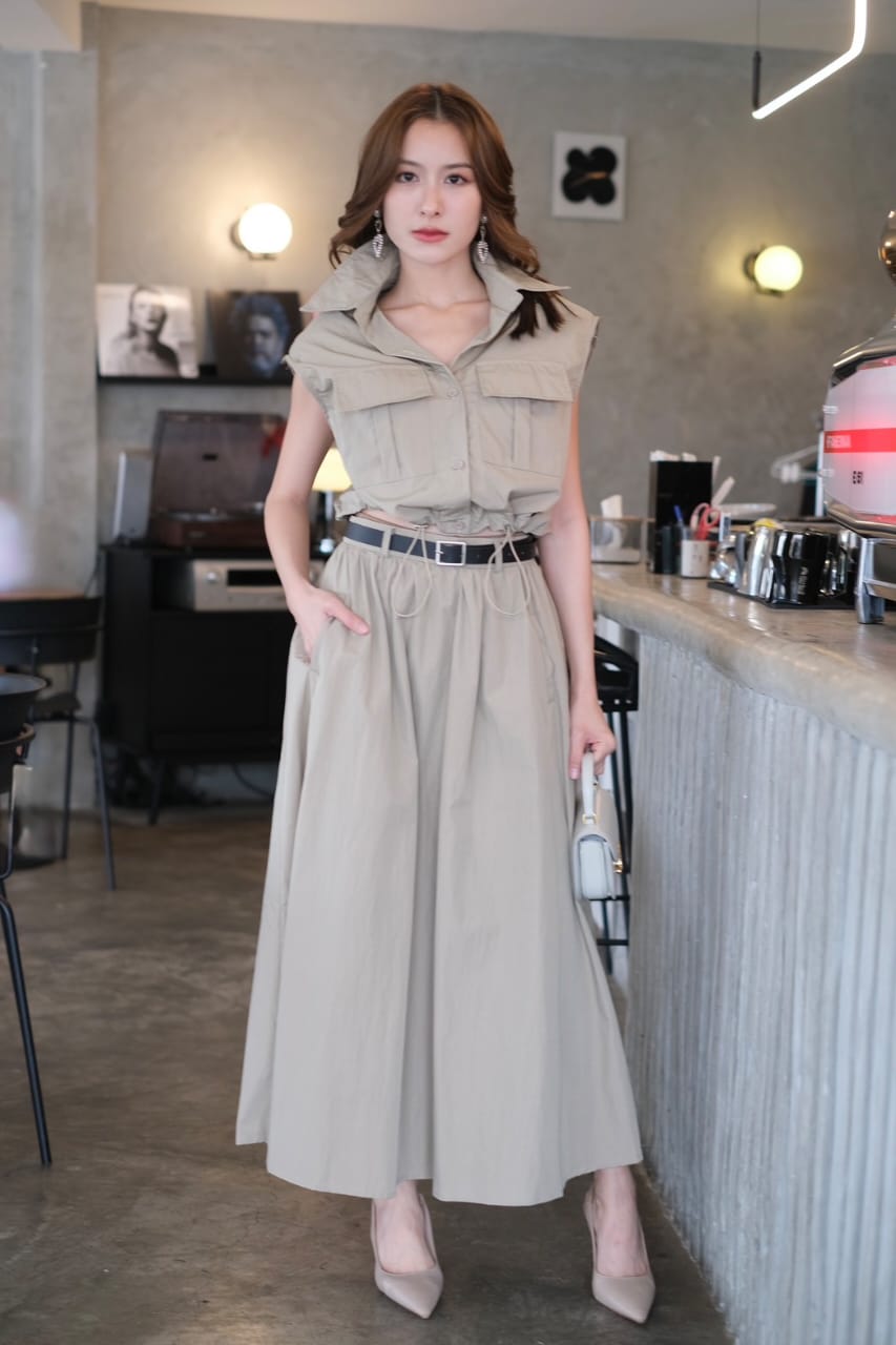 Elena Crop Top & Skirt Co-ord With Belt