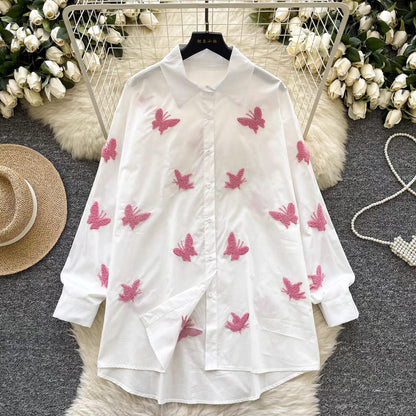 Whimsical Butterfly Embroidered Shirts