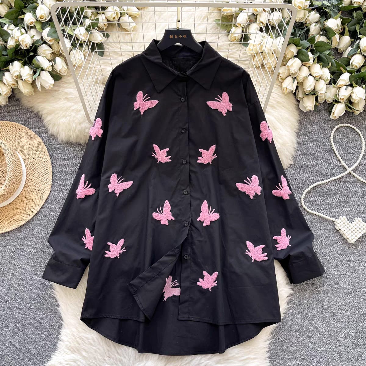 Whimsical Butterfly Embroidered Shirts