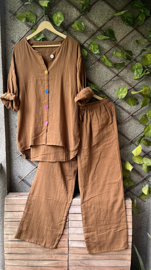 Multi Colour Button Mul Mul Cotton Coord Set