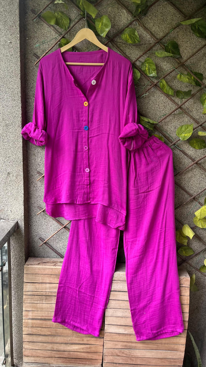 Multi Colour Button Mul Mul Cotton Coord Set