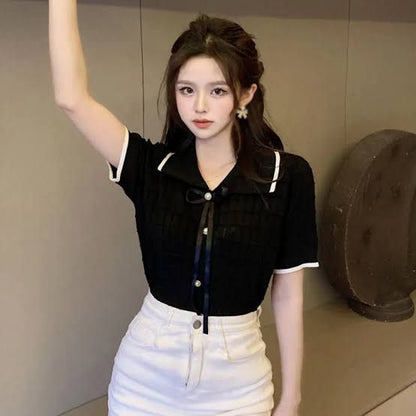 Reza Korean Crop Top With Detachable Bow