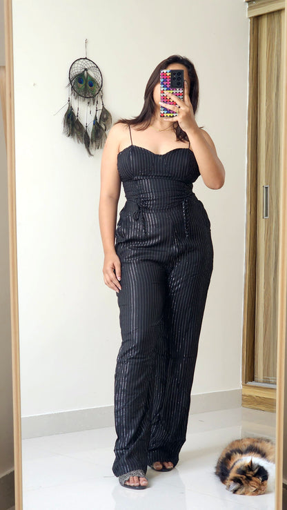 Shimmer Stripes Black Coord Set