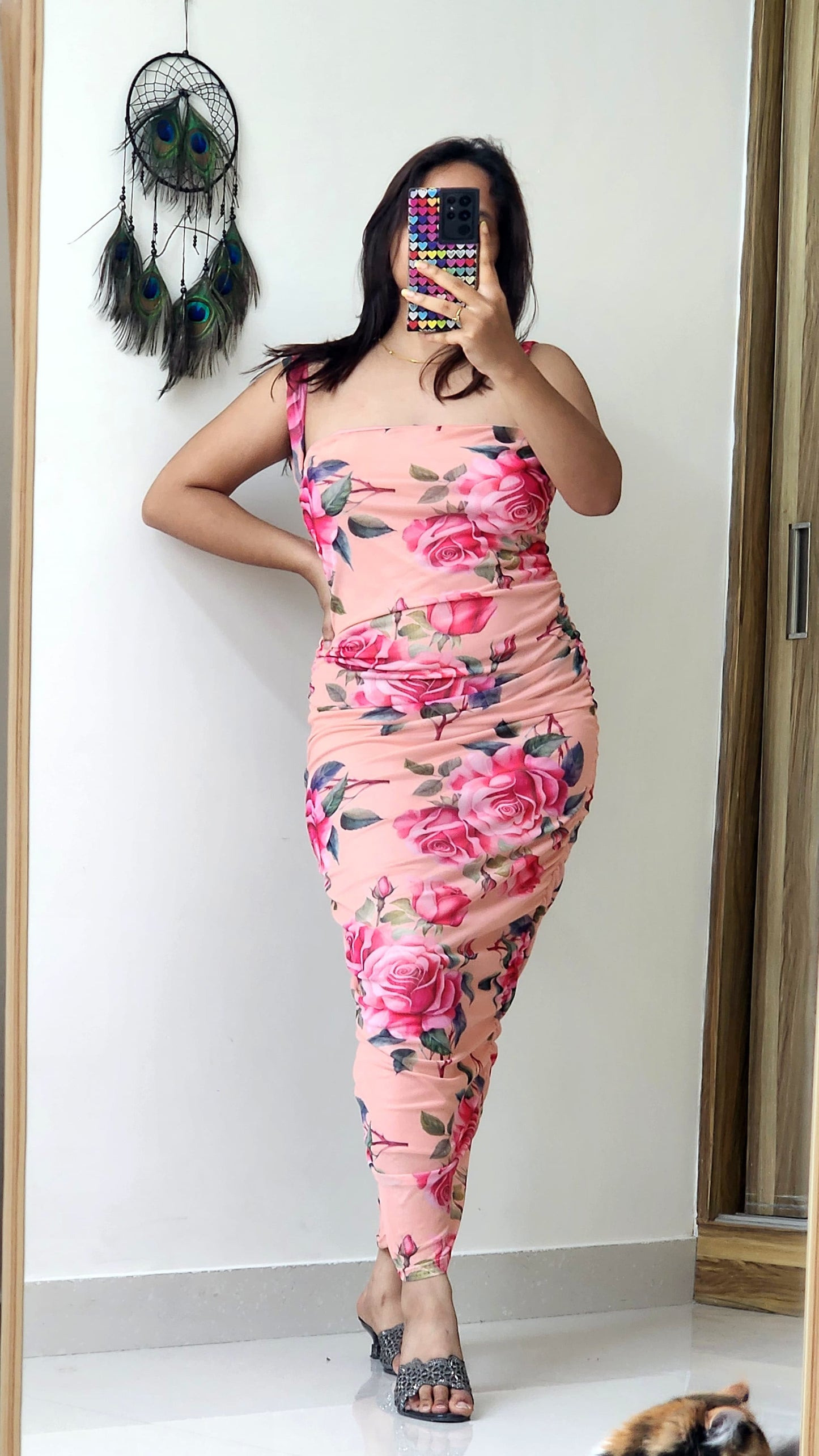 Flower Print Off Shoulder Bodycon