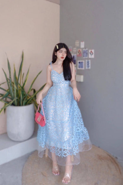 Daisy Patterned Mesh Embroidered Maxi