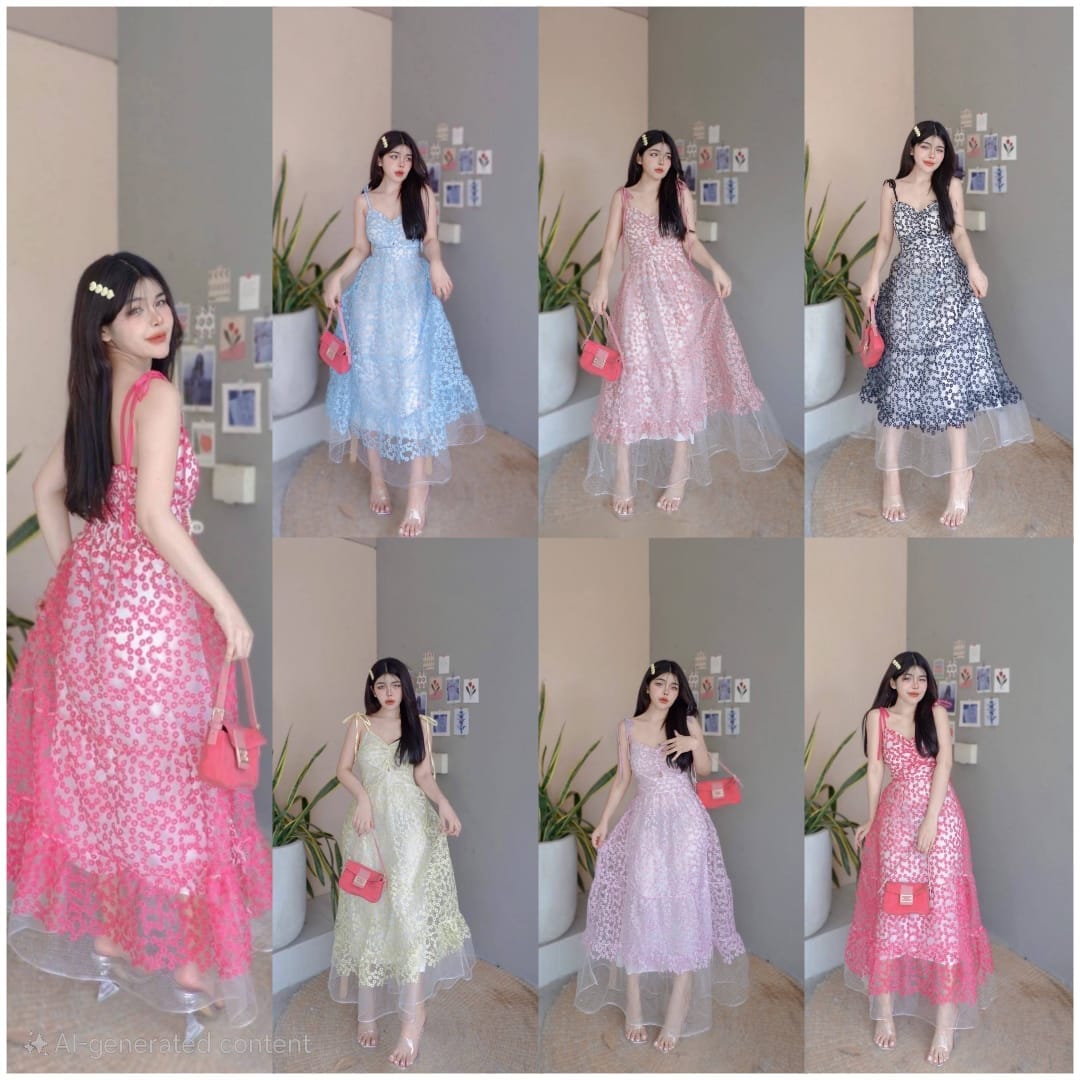 Daisy Patterned Mesh Embroidered Maxi