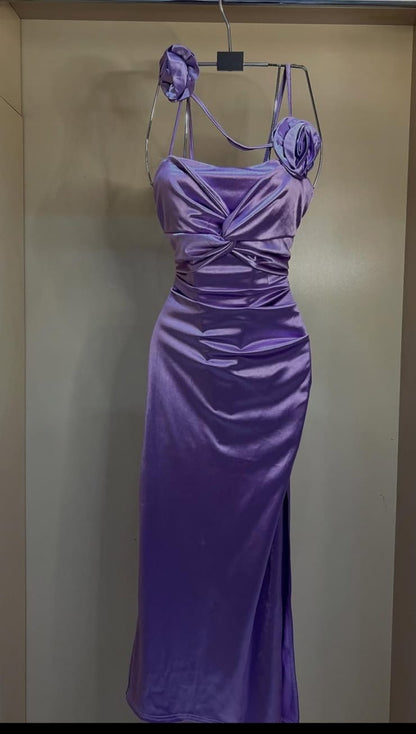 Kaira Satin Bodycon With 2 Satin Flowers