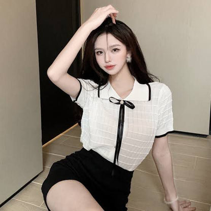 Reza Korean Crop Top With Detachable Bow
