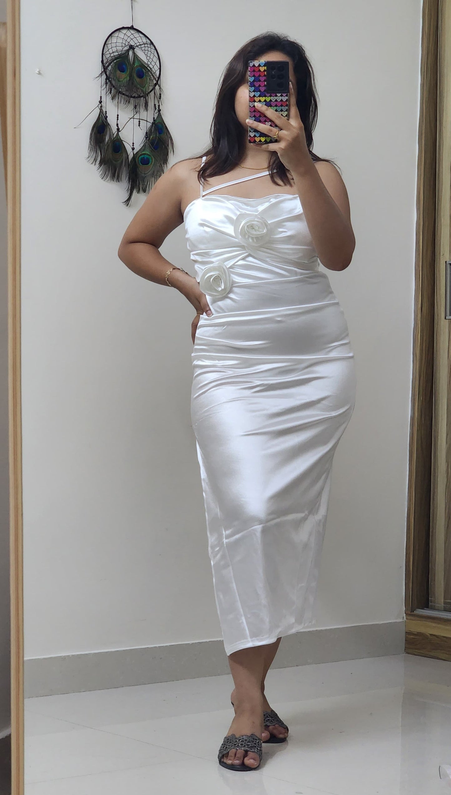 Kaira Satin Bodycon With 2 Satin Flowers