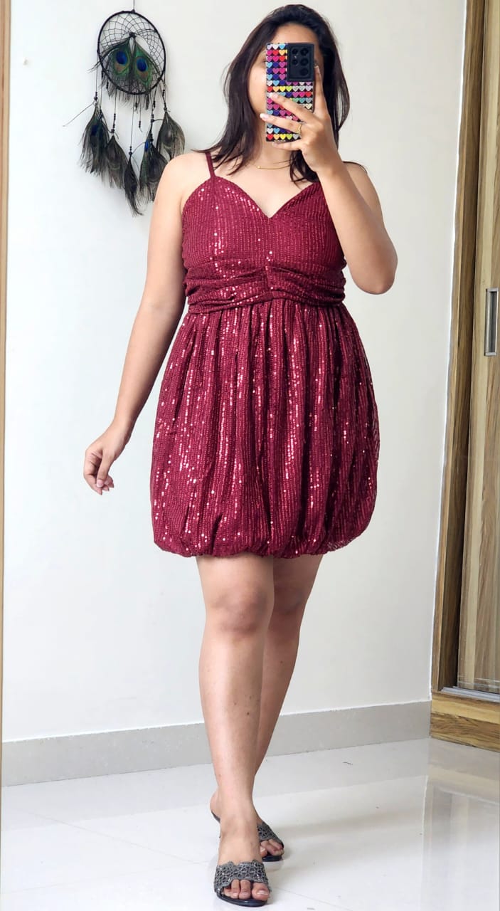 Balloon Sequined Short Dress