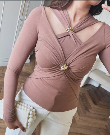 Rachel Luxe Asymmetric Top With Gold Accent