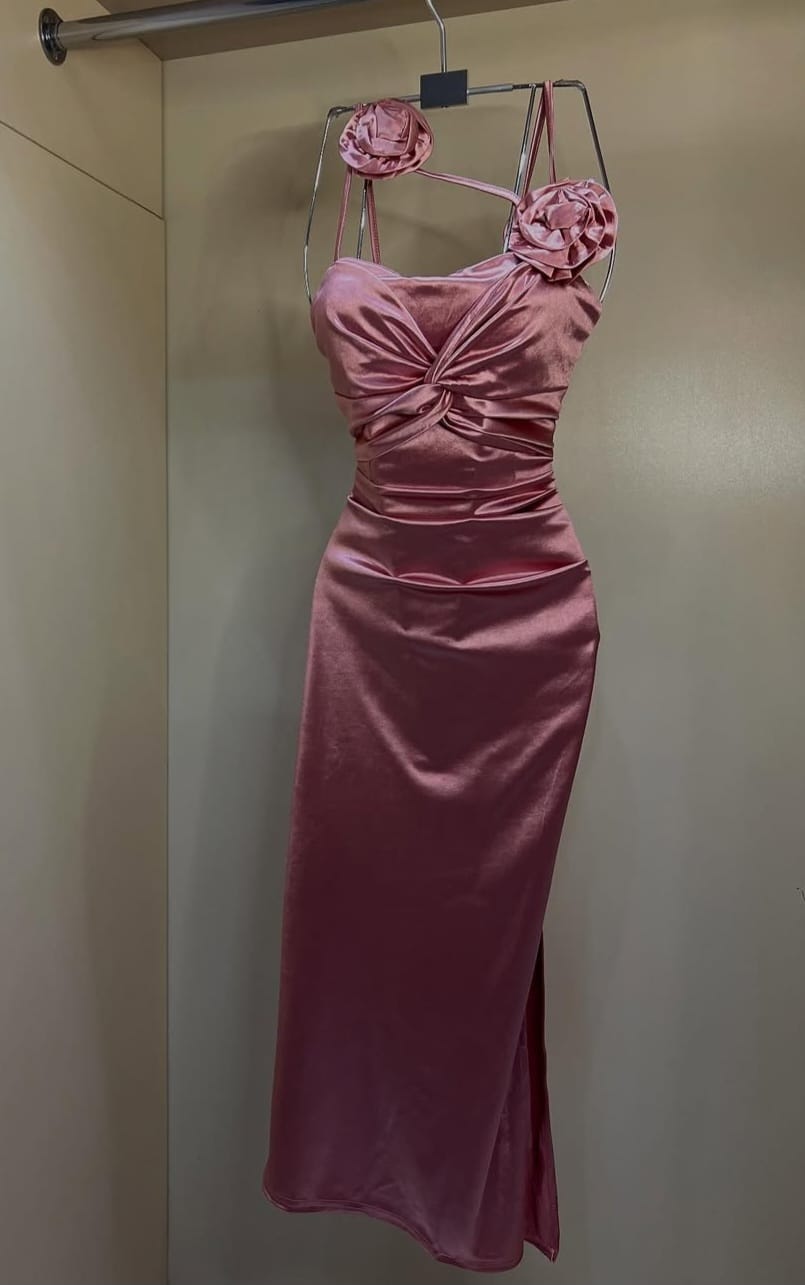 Kaira Satin Bodycon With 2 Satin Flowers