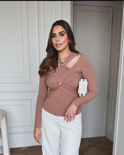 Rachel Luxe Asymmetric Top With Gold Accent