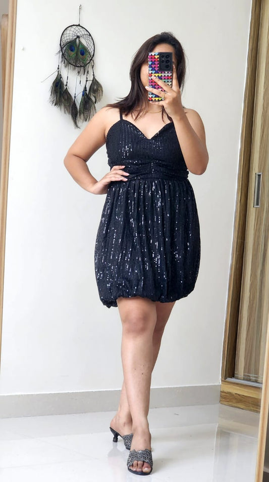 Balloon Sequined Short Dress