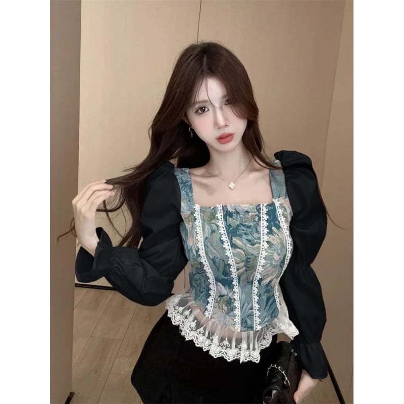 Leyla French Retro Full Sleeves Top