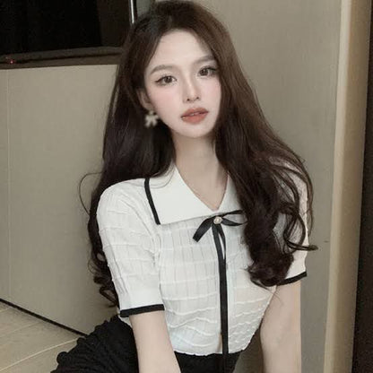 Reza Korean Crop Top With Detachable Bow