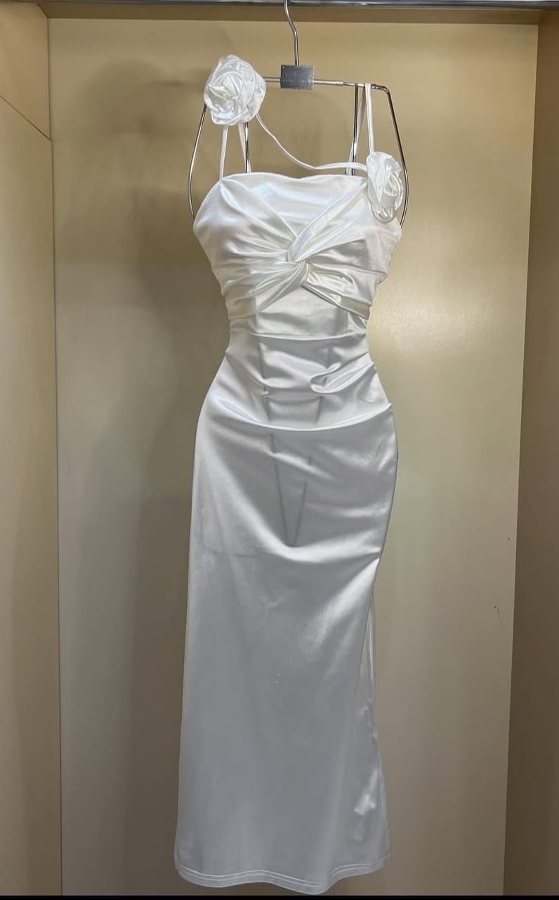 Kaira Satin Bodycon With 2 Satin Flowers