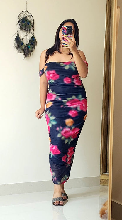 Flower Print Off Shoulder Bodycon