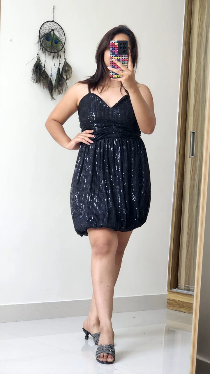Balloon Sequined Short Dress