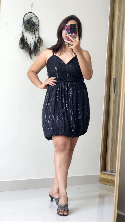 Balloon Sequined Short Dress