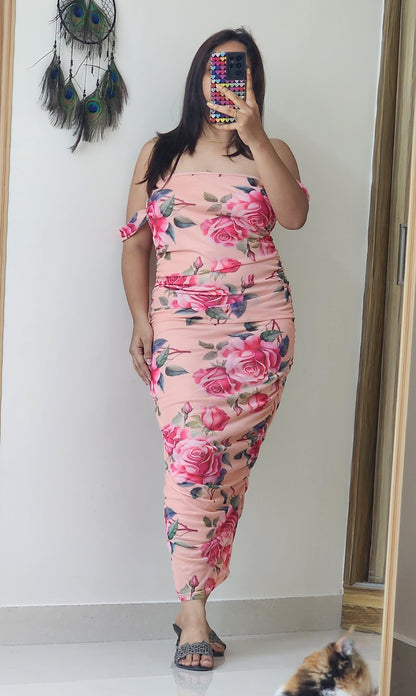 Flower Print Off Shoulder Bodycon