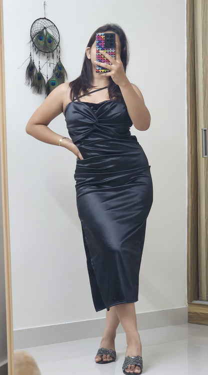 Kaira Satin Bodycon With 2 Satin Flowers