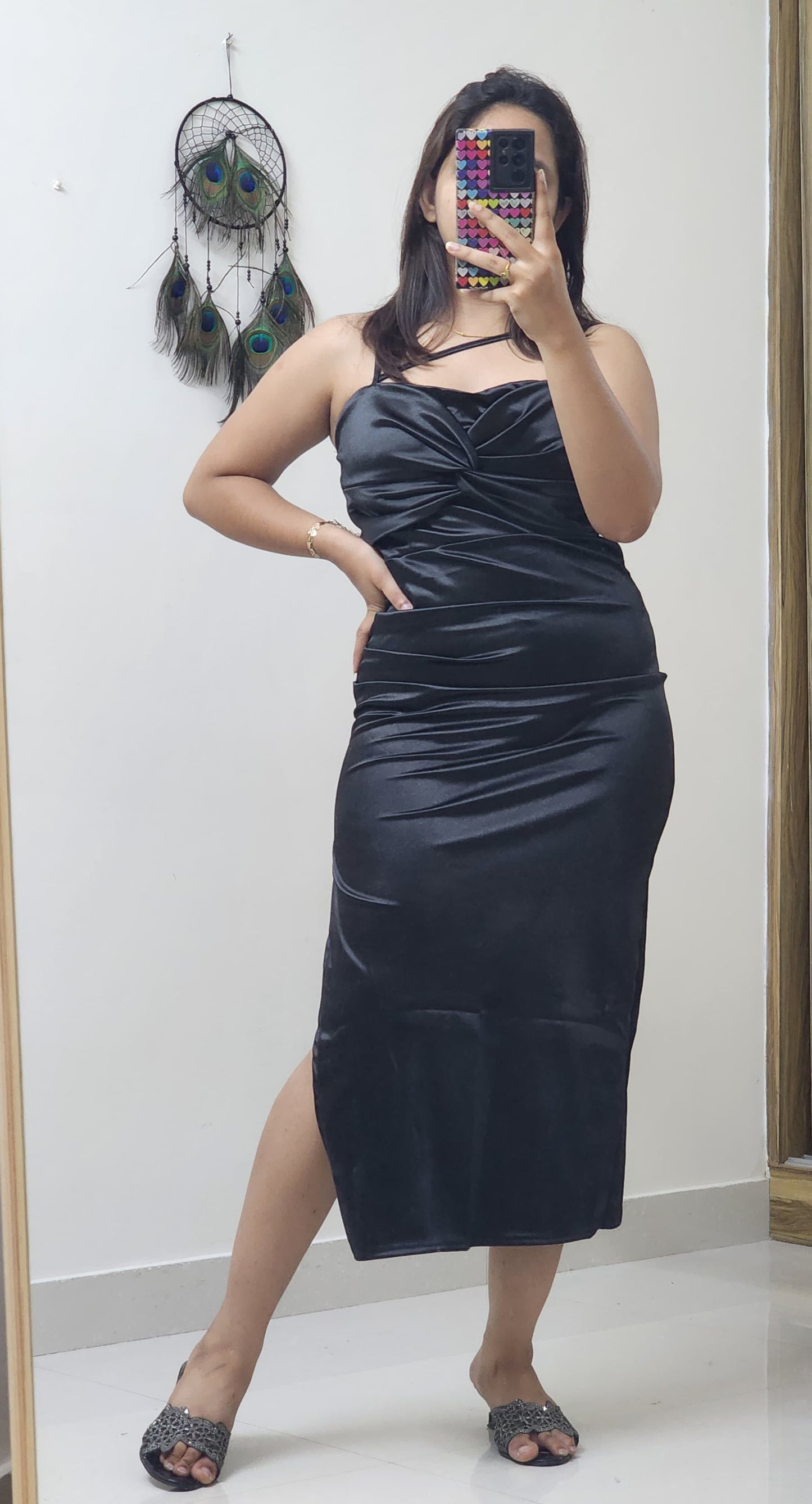 Kaira Satin Bodycon With 2 Satin Flowers