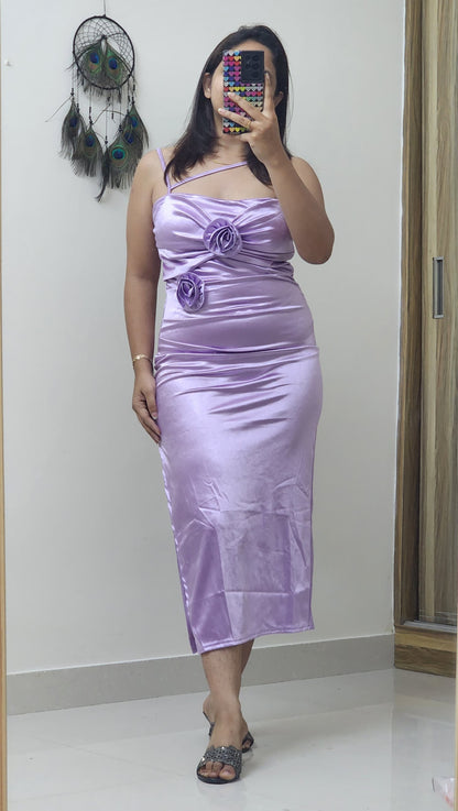 Kaira Satin Bodycon With 2 Satin Flowers